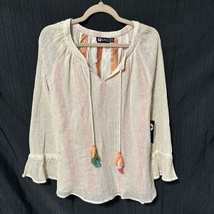 Baku Boho Cotton Mesh Tassel Tunic‎ Top Sz XL -NWT/ V-33